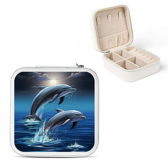 Shiartex Dolphins Water Moon Jewelry Box for Necklace, Ring, Earring - Gift for Valentine's Day, Christmas, Birthday White
