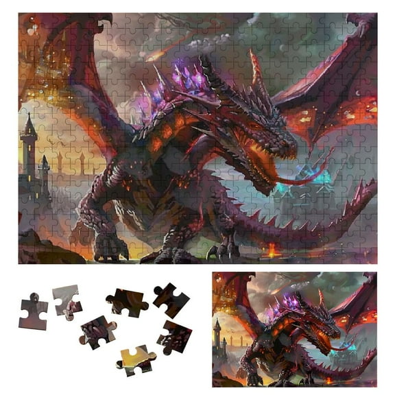 Shiartex Dragon City Castle Wooden Jigsaw Puzzle, Premium Eco-Friendly Hard Challenge Game for Adults, Gift for Family Friends, Home Decor Art Piece 300 PCS