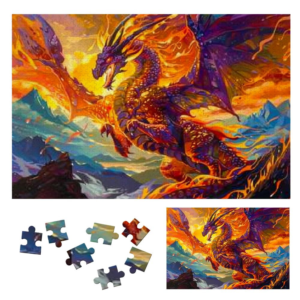 Shiartex Dragon Fiery Background Wooden Jigsaw Puzzle for Adults - Challenging Difficult Wood Puzzle for Family Friends Gift 1000 PCS