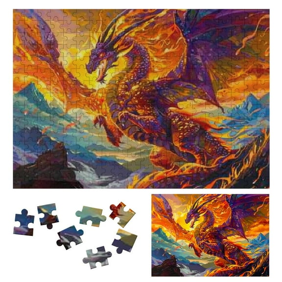 Shiartex Dragon Fiery Background Wooden Jigsaw Puzzle for Adults - Challenging Difficult Wood Puzzle for Family Friends Gift 300 PCS