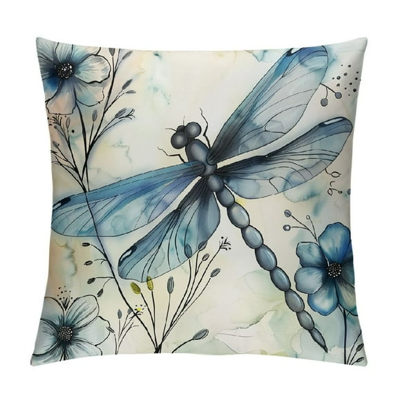 Shiartex Dragonfly Flowers Square Pillow Covers for Cushions Sofa Bed Outdoor Decoration - 1PC Home Decor 12x12in