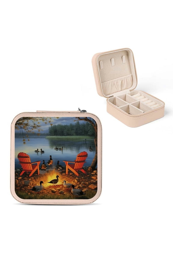 Ducks Small Jewelry Box for Women Necklace Ring Earring Organizer Portable Travel Case with Zipper Closure and Multiple Compartments Pink