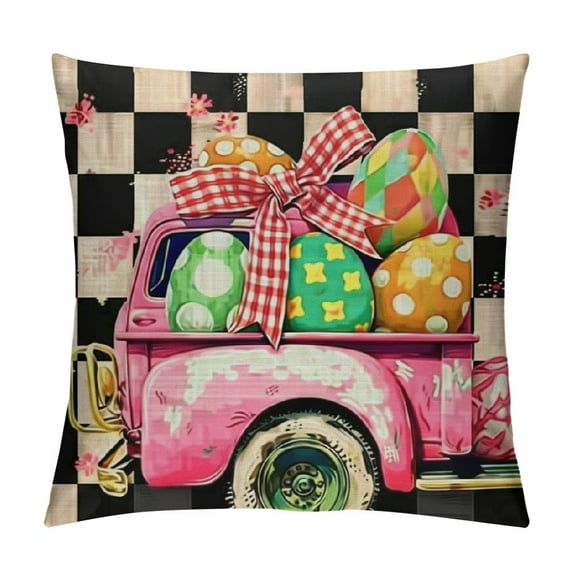Shiartex Easter Pillow Covers Easter Decorations for Spring Farmhouse Pillows Easter Decorative Throw Pillows Buffalo Plaid Bunny Eggs Throw Cushion Case for Home Decor ,Multi-Size