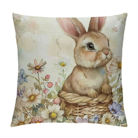Shiartex Easter Pillow Covers Watercolor Bunny Easter Decorations Wild Flowers Spring Pillows Farmhouse Decor Couch Living Room