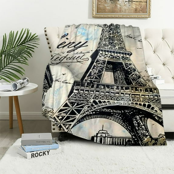 Shiartex Eiffel Tower Blanket Women Chic Retro Paris Theme Throw Blanket Vintage Paris Cityscape Blanket Bedroom Decor French Teal Fuzzy Blanket Throw 50x60in