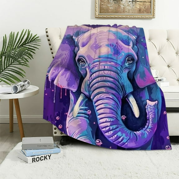 Shiartex Elephant Blanket, Cute Baby Elephant Throw Blanket, Elephant Gifts for Girls Boys, Kawaii Elephant Lovers Blanket Soft Plush Animal Print Blanket, Light Purple White