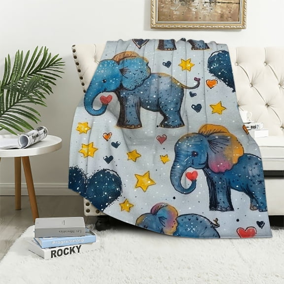 Shiartex  Elephant Throw Blanket for Girls, Cozy Elephant Fuzzy  Blanket for Kids, Soft Pink Elephant Flannel Throw Blanket for Children Teen Women Gift, Suitable for Sofa Bed Couch Decor  White