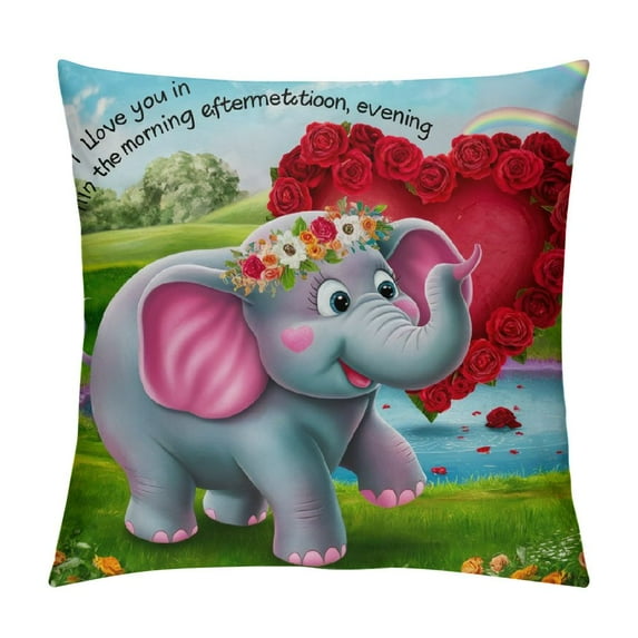 Shiartex Elephant Throw Pillow Covers, I Love You in The Morning Afternoon Evening, Decorative Pillow Cover for Nursery Sofa Couch Dorm Bedroom Home Decor Gifts, White