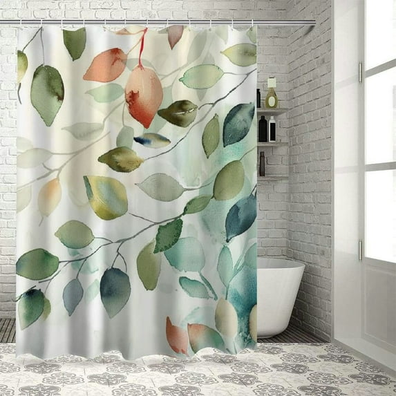 Shiartex Eucalyptus Leaf Shower Curtains, Sage Green Spring Botanical Watercolor Plants Bathroom Curtains Bathtub Home Decor Waterproof Fabric Machine Washable with Hooks 36x72