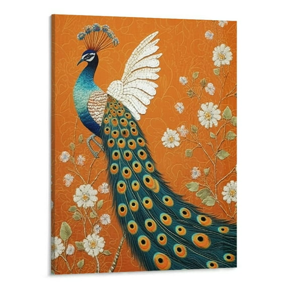 Shiartex Fall Decor Beautiful Peacocks and Flowers Canvas Wall Art Picture 16x20in for Living Room Bedroom Home Decor 16x20in