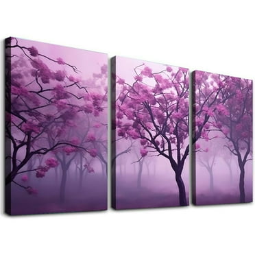 Shiartex Fall Decor Purple Forest Ready to Hang Canvas Wall Art 3 Piece Set 12x16x3pcs