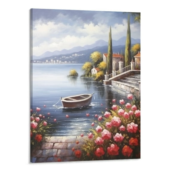 Shiartex Fall Decor Town Oil Painting Coast Flowers Canvas Prints Wall Art 16x20in