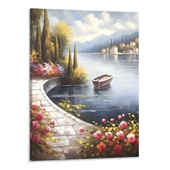 Shiartex Fall Decor Town Oil Painting Coast Flowers Canvas Wall Art Picture 16x20in for Home Office Decor 16x20in