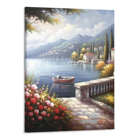 Shiartex Fall Decor Town Oil Painting Coast Flowers Canvas Wall Art Picture 16x20in