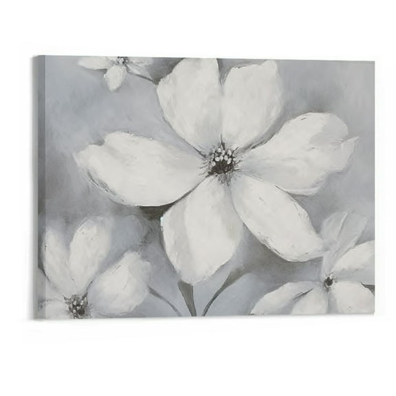 Shiartex Fall Decor White Grey Flowers Canvas Prints Wall Art Picture 20x16in