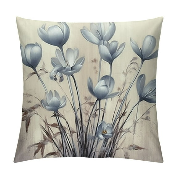 Shiartex Fall Floral Throw Pillow Cover Blue Tulip Flower Pillow Covers Outdoor Pillow Cases for Sofa Couch Living Room Farmhouse Home Spring Decoration