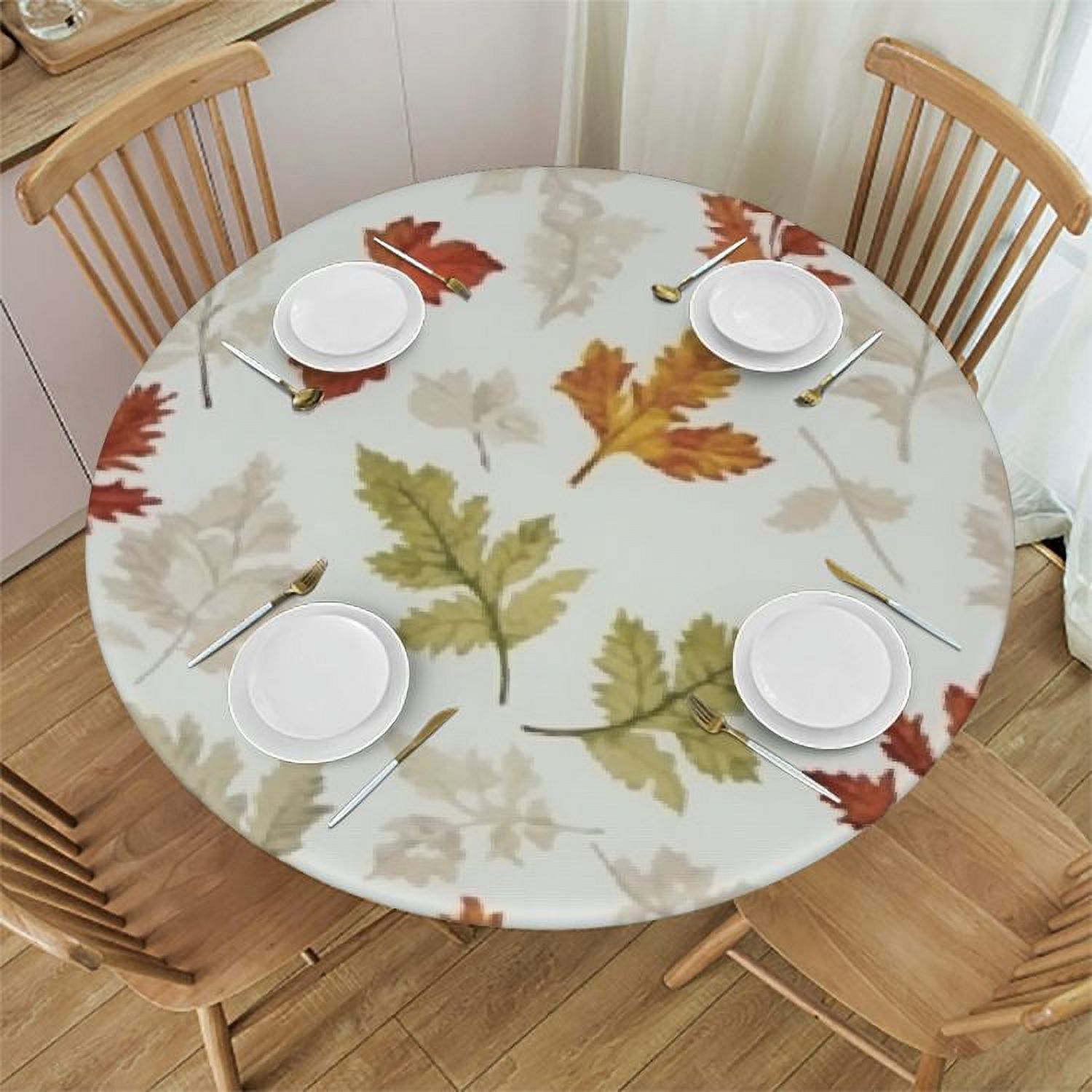 Shiartex Fall Leaf Round Elastic Table Cover Thanksgiving Autumn Leaves