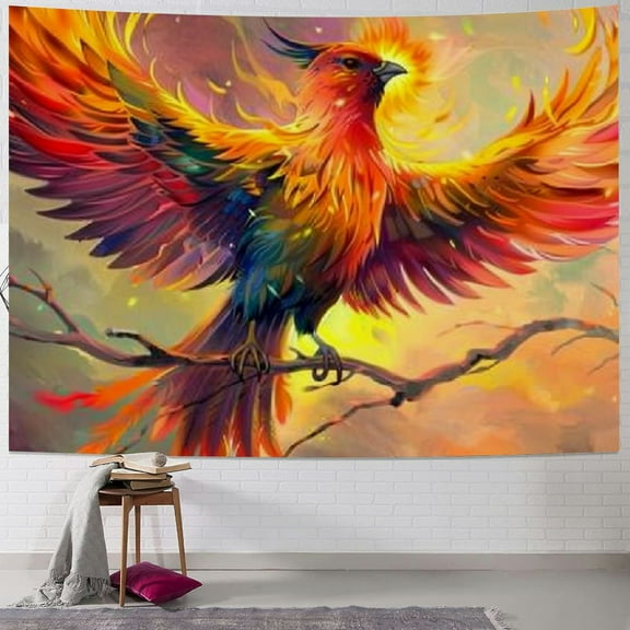 Shiartex Fantasy Phoenix Bird Tapestry for Men, Red Anime Animal Hippie Tapestry Wall Hanging for Bedroom, Aesthetic Cool Tapestry Beach Blanket College Dorm Home Decor Painting