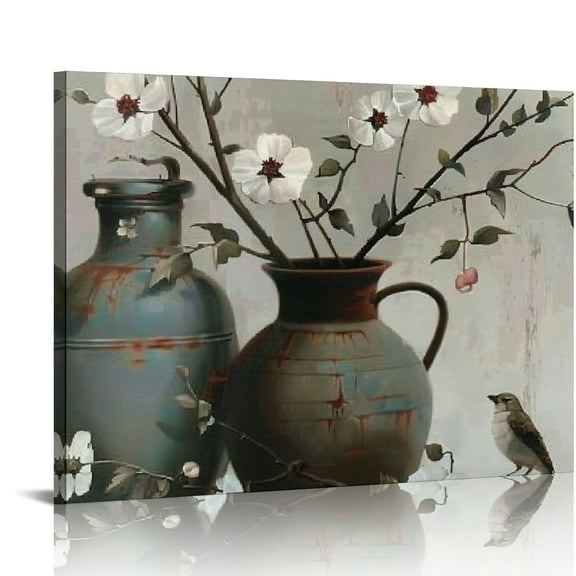 Shiartex Farmhouse Bathroom Cotton Floral Wall Art Rustic Country Cotton Pictures Wall Decor Inspirational Quotes Flower Hummingbird Canvas Prints Painting Framed Artwork for Living Room 20x16in