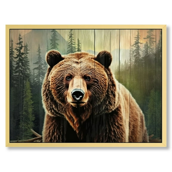 Shiartex Farmhouse Bear Cabin Wall Art Rustic Forest Bear Pictures Wall Decor Natural Woodland Wildlife Painting Canvas Print Framed Home Artwork For Living Room  Bedroom Kitchen Office 16x12/20x16in