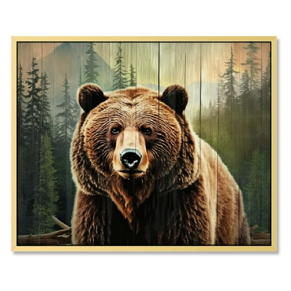 Shiartex Farmhouse Bear Cabin Wall Art Rustic Forest Bear Pictures Wall Decor Natural Woodland Wildlife Painting Canvas Print Framed Home Artwork For Living Room Bedroom Kitchen Office 16x12/20x16in