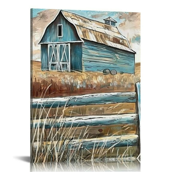 Shiartex  Farmhouse Decor Wall Art - Country Windmill Teal Barn Art Canvas Wall Decor Farm Picture Framed Wall Art For Walls 12x16 in