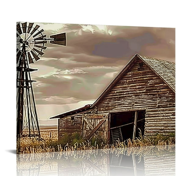 Shiartex Farmhouse Decor Wall Art Rustic Old Barn Pictures Painting Western Country Windmill Canvas Prints Thankful Grateful Blessed Morden Artwork Home Decoration for Bedroom Living Room 16x12in