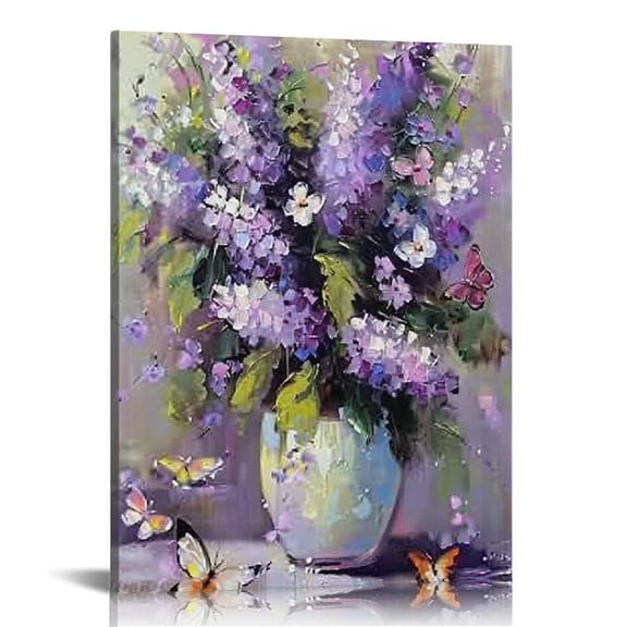 Shiartex Farmhouse Lavender Decor Wall Art Purple Christian Pictures for Wall Rustic Canvas Prints Just Breathe Sign Flower Painting Framed Artwork for Bedroom Kitchen Living Room