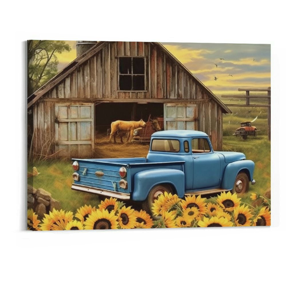 Shiartex Farmhouse Truck Wall Art, Old Truck Wall Art, Rustic Farmhouse