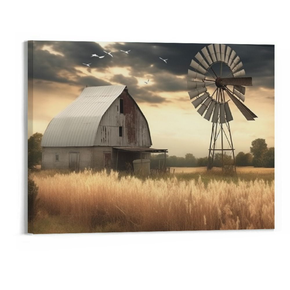 Shiartex Farmhouse Wall Art - Old Barn and windmill Canvas Art Print ...