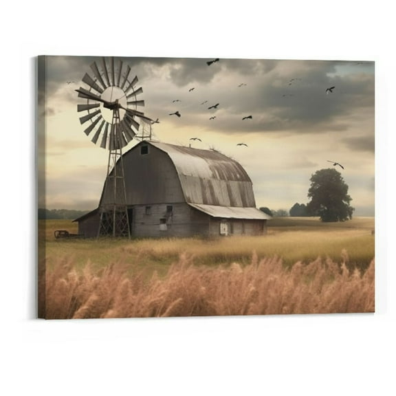 Shiartex Farmhouse Wall Art - Old Barn and windmill Canvas Art Print | Vintage Rustic Art Pictures for Living Room Wall Decoration | Country Wall Decor 20x16 Inches Framed Artwork