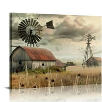 Shiartex Farmhouse Wall Art - Old Barn and windmill Canvas Art Print | Vintage Rustic Art Pictures for Living Room Wall Decoration | Country Wall Decor Framed Artwork 20x16in