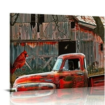 Shiartex Farmhouse Wall Decor Rustic Old Truck Barn Canvas Wall Art Rustic Red Truck Pictures Canvas Print Country Painting Modern Home Framed Artwork For Office Bedroom Ready To Hang 20x16in