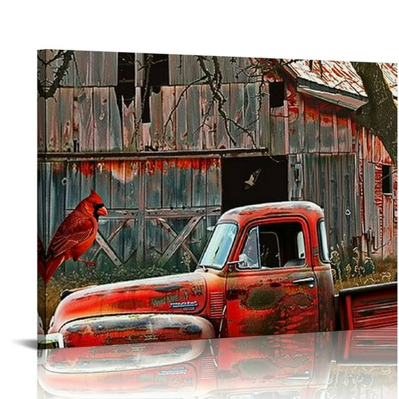 Shiartex Farmhouse Wall Decor Rustic Old Truck Barn Canvas Wall Art Rustic Red Truck Pictures Canvas Print Country Painting Modern Home Framed Artwork For Office Bedroom Ready To Hang 20x16in