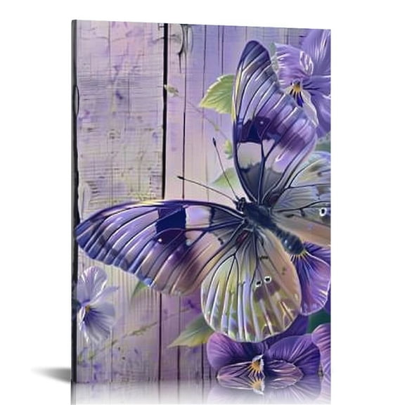 Shiartex FarmhouseWall Art Purple Bathroom Wall Decor Butterfly Lily Flower Pictures Canvas Prints Framed ModernArtwork for Bedroom Living Room Kitchen Dining room 16x20 in/12x16 in