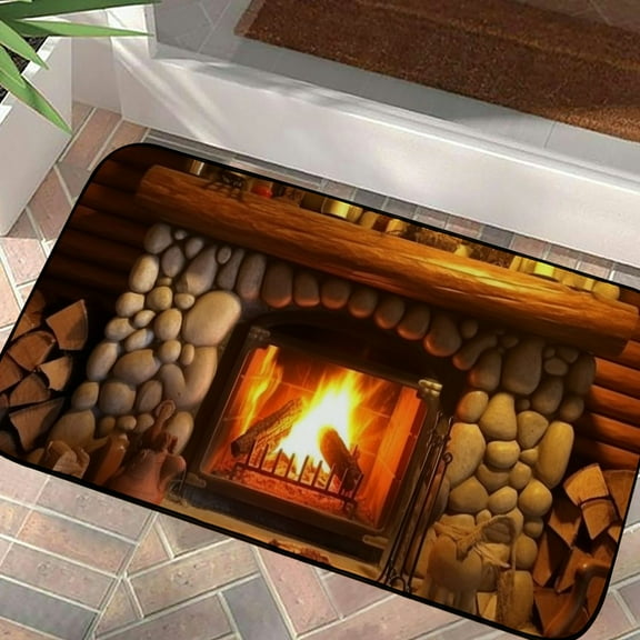 Shiartex Fire Logs Cozy Mats Doormat Outdoor Indoor Entrance for Home - Square Felt Floor Patio Mat with Anti-Slip Rubber Backing 19.68*39.37 in