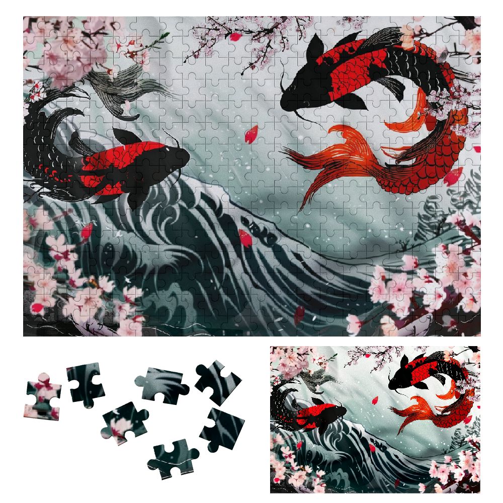 Shiartex Fish Cherry Blossom Pond Print Wooden Jigsaw Puzzle for Adults ...