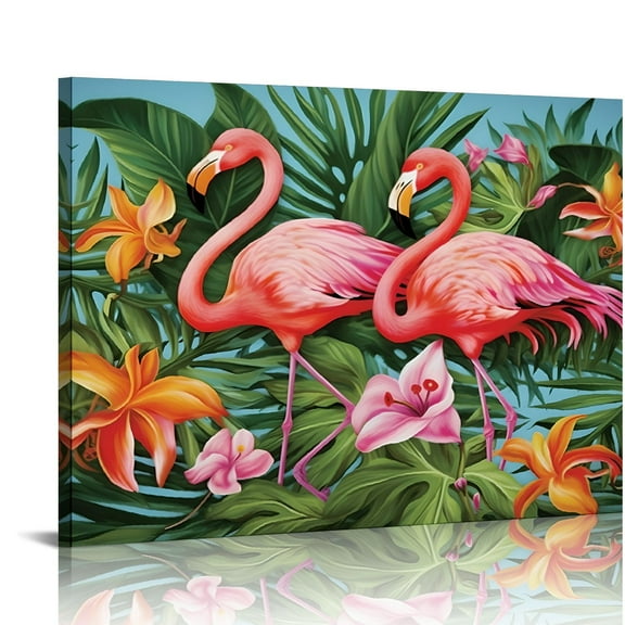 Shiartex Flamingo Butterfly Flowers Canvas Wall Art Print Home Decor Ready to Hang Living Room Bedroom Office Wall Decor 20x16in