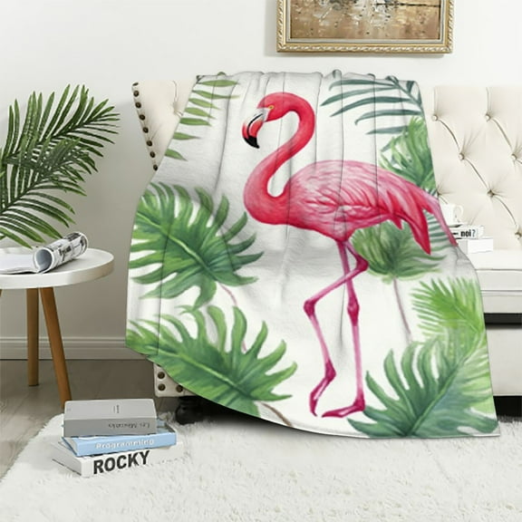 Shiartex Flamingo Plant Illustration Throw Blanket Bedding Cozy Lightweight for Couch Sofa Bed All Seasons Perfect Gift 40x50in