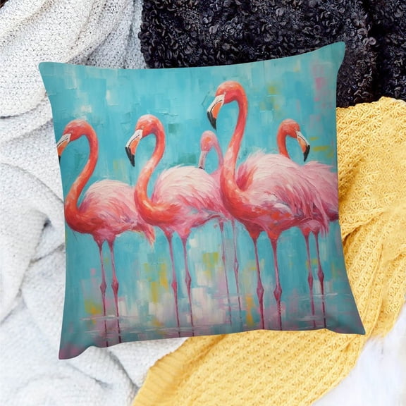 Shiartex Flamingo Throw Pillow Cover Home Sofa Couch Decoration Set of 1 Linen Pillow Covers 18x18in