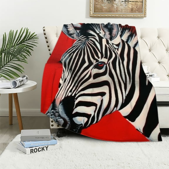 Shiartex  Flannel Blanket  Zebra African Black White Stripe Wild Animals Exotic Wildlife Blanket Gifts White