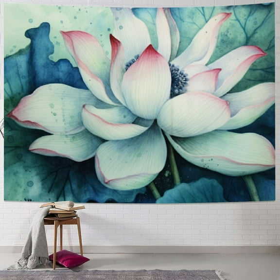 Shiartex  Floral Backdrop Wall Hanging Tapestry Watercolor Lotus in Pond Spring Summer Flower Tapestry Aesthetic for Bedroom Living Room Home Office 40x30inch