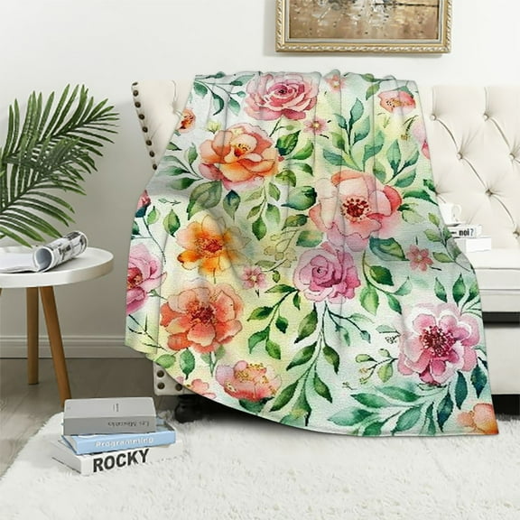 Shiartex Floral Blanket Flower Blanket Botanical Spring Flowers Blanket Floral Throw Blanket Soft Cozy Warm Flannel Blanket Gift for Woman Flower Lover Couch Bed Living Room Decor 40x50in
