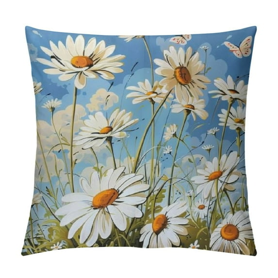 Shiartex Floral Daisy Flowers painting print Throw Pillow Cover Soft Throw Pillow Case with Hidden Zipper Decorative Throw Pillow Covers Square Cushion Case for Home Decor Living Room Bed Couch