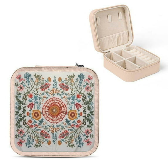 Shiartex Floral Design Jewelry Organizer Box for Necklace, Ring, Earring Storage, Travel Essential, High Quality PU Leather, Portable and Compact, Large Capacity, Best Gift for Women Pink