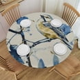 thumbnail image 1 of Shiartex Floral Navy Blue Bird White Spring Flower Round Tablecloth Dining Wipeable Table Cloth Cover for Holiday Home Picnic Party Wedding Buffet Parties Camping 54-58, 1 of 8