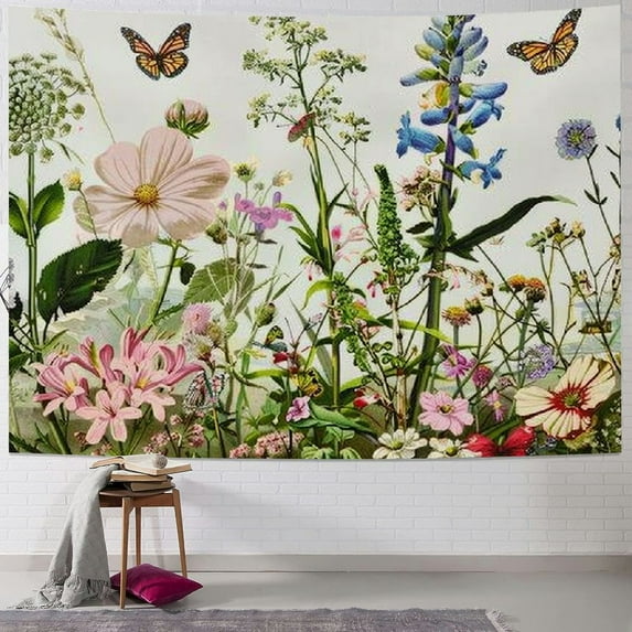 Shiartex Floral Plant Tapestry Colorful Herb Tapestries Wild Flower Plants Tapestry Nature Scenery Butterfly Tapestries for Room 50x40inch
