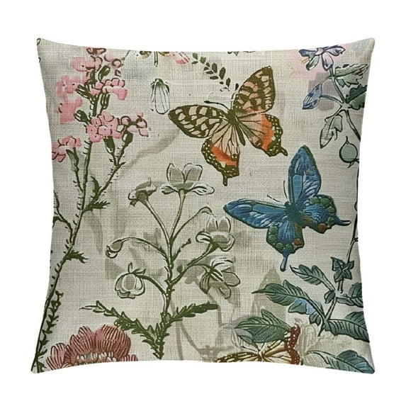Shiartex Floral Spring Pillow Covers , Herbs and Wild Flowers Botanical Plants Throw Pillow Cases Sage Green Floral Vintage Outdoors Decor for Home Bed Car Couch White