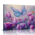 thumbnail image 1 of Shiartex Floral Wall Art Decor Purple Blooming Flower Pictures Prints on Canvas for Living Room Abstract Painting Decor for Bedroom Bathroom Butterfly Artwork for Home , Ready to Hang 20x16/16x12 in, 1 of 4
