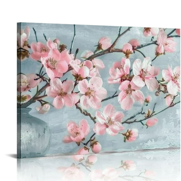 Shiartex  Flower Canvas Wall Art Bathroom Artwork - Botanical Flowers Paintings for Wall Decoration,Cherry Blossoms Watercolor Pictures Prints Art Living Room Decor Ready to Hang 20x16in
